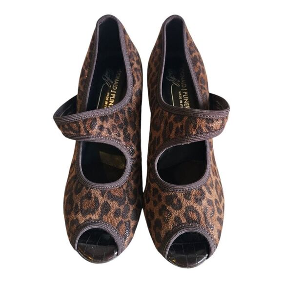 DONALD J PLINER COUTURE Leopard Animal Print Open Toe Heels - Size 8 - Picture 2 of 8